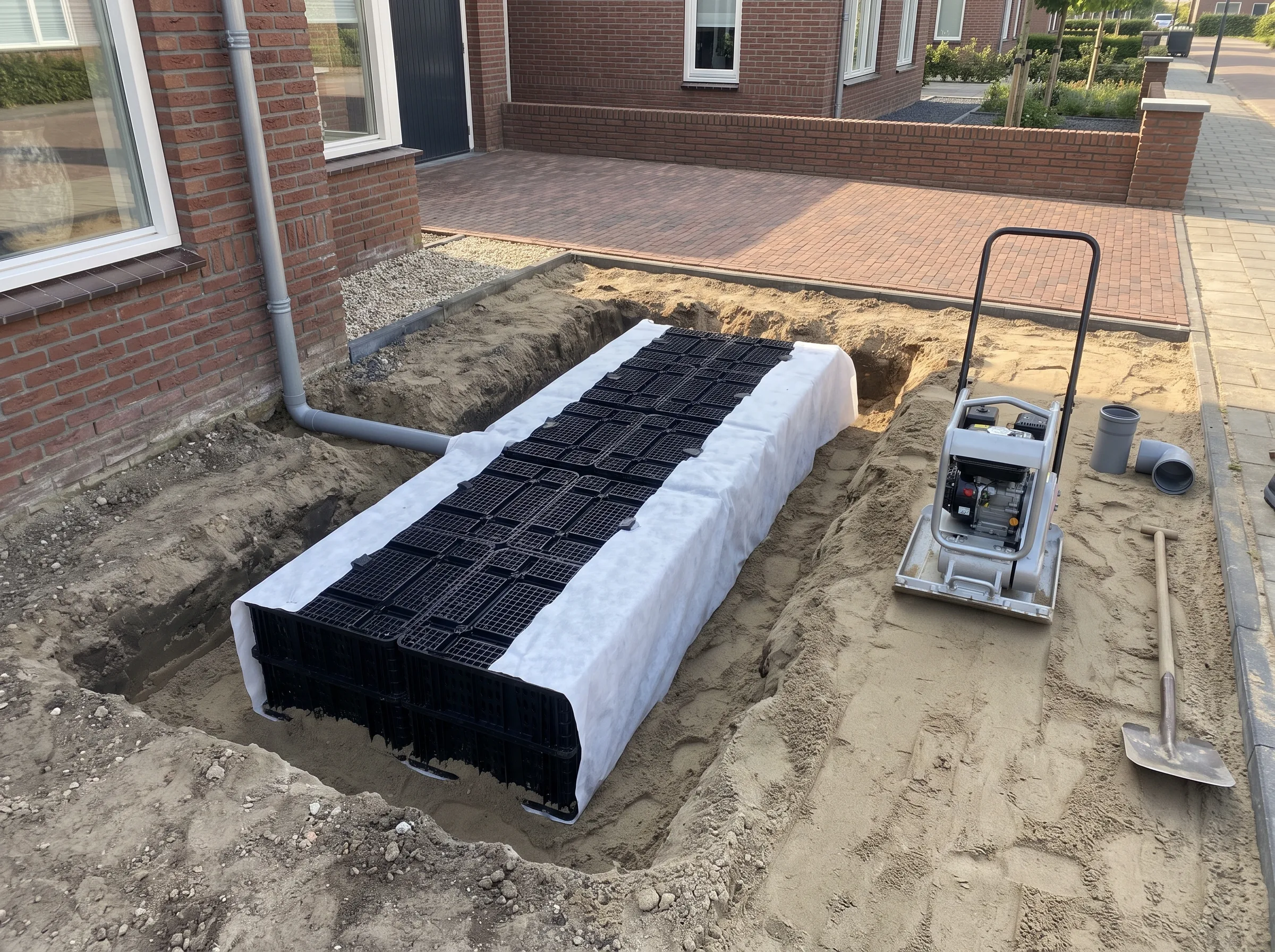 Drainage: professioneel uitgraven en drainageinstallatie met geotextiel