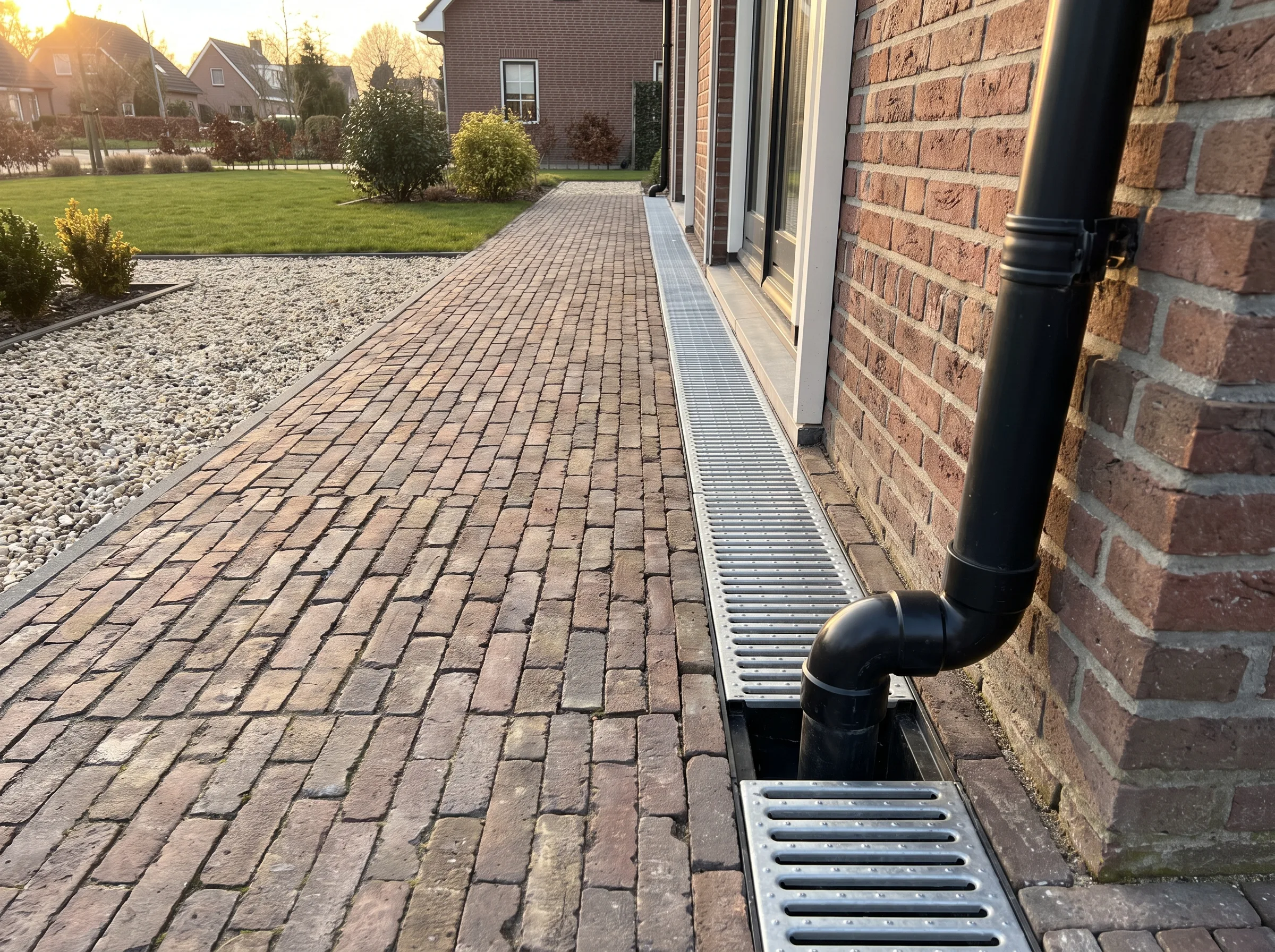 Klinkerbestrating met geïntegreerd drainagesysteem