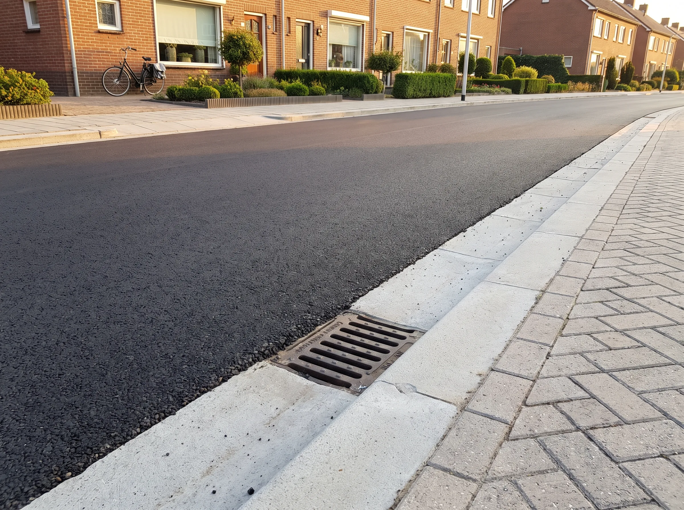 Klinkerbestrating met opsluitbanden en drainage systeem aangelegd